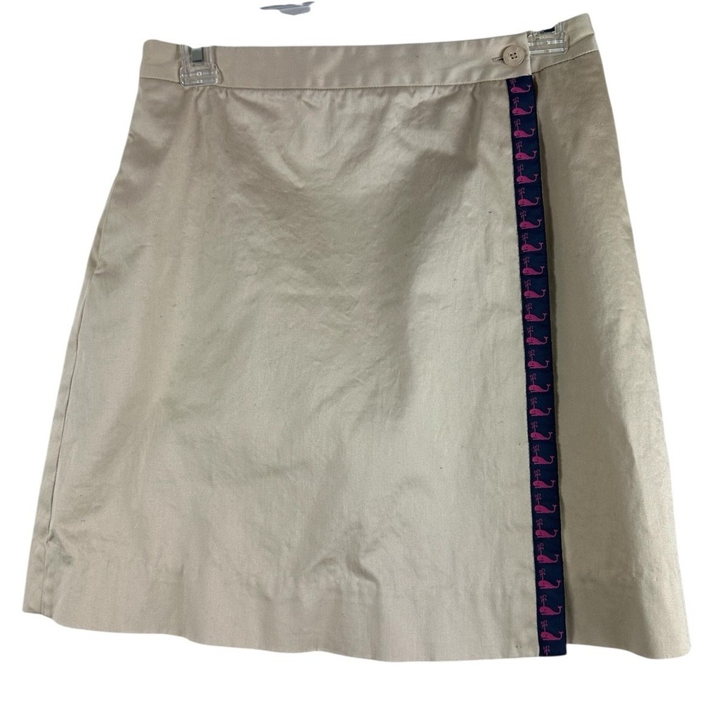 Lilly Pulitzer Khaki Mini Skirt Womens Sz 4 Beige Tan Whales Preppy Golf Pockets